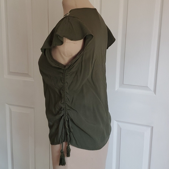 Olive green rayon embroidered Time and Tru blouse - Picture 4 of 6